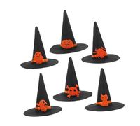 QUMIIRITY 6pcs Small Felt Halloween Witch Hats with Classic Skull Spider Cat Elf Pumpkin for DIY Party Decoration and Cosplay Accessories Reusable for Group Activities and Home