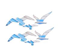 QUMIIRITY 6pcs Wooden Seagull Wall Hanging Handcrafted Mediterranean Coastal Art Nautical Sea Bird Pendant for Living Bedroom Bathroom Minimalist Blue Gradient Wood Bird Sculpture