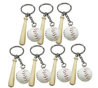 QUMIIRITY 7Pcs Mini Baseball Keychains Wooden Bat Key Rings Baseball Party Favor for Teens Locker Tags and Backpacks