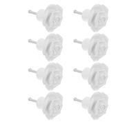 QUMIIRITY 8pcs White Ceramic Rose Flower Door Knobs Pull Handles Screws for Furniture Doors and Wardrobes, Vintage Style, Quick to Operate, for Home and Room Decoration