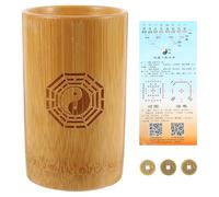 QUMIIRITY Bamboo Divination Prop Set with 3 Large Copper Coins and Fortune Game Bucket Chinese Fortune-telling Coins for Spiritual Divination and Feng Shui Use Includes Random Inscribed or