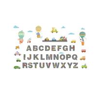 QUMIIRITY Cartoon Car Alphabet Wall Stickers 4 Sheets 29X40Cm for Nursery Room Educational Decor with 26 Letters for Kindergarten