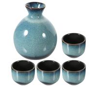 QUMIIRITY Ceramic Sake Pot Cups Set Japanese Style Retro Blue Glaze Porcelain Sake Kettle Suitable for Home Dining and Entertaining Random Color