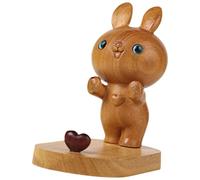 QUMIIRITY Desktop Mobile Phone Stand Rabbit Statue Decor Lightweight Smooth Surface Wood Lovely Bunny Shape Fashionable Light Brown Phone Holder for Office and Watching Movies