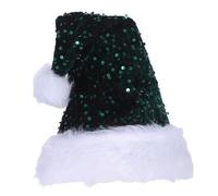 QUMIIRITY Glitter Sequin Santa Hat with Plush Pompom Thickened Double-layer Green Holiday Headwear for Christmas Parties Year S Eve Cosplay and Festive Photo Props for Women and Adults