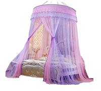 QUMIIRITY Large Dome Bed Canopy Netting Lace Hanging Tent for Bedroom Lightweight Polyester Mesh Net Insect Protection Pink and Purple Princess Style