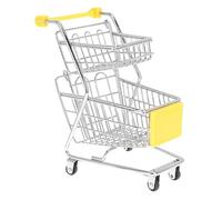 QUMIIRITY Mini Shopping Cart Trolley Dual-layer Iron Handcart for Boys and Girls Play Desktop Decor and Storage Basket Creative Yellow for Role Play and Simulation