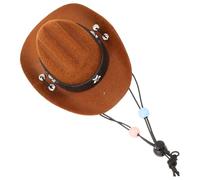 QUMIIRITY Pet Adjustable Cowboy Hat for Dogs and Cats, Brown Pu Leather with Star, Detachable Beaded Chin Strap, Tiny Hat for Outdoor, Party, and Photography Accessory Random Color