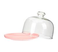 QUMIIRITY Pink Edge Cake Plate with Glass Dome Cover Reusable Fruit Foretaste Display Tray for Parties Picnics Kitchen and Banquets Smooth Rounded Edges Food Serving Stand