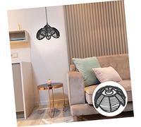 QUMIIRITY Vintage Lotus Shaped Rattan Lampshade Cover Lightweight Woven Light Accessory for Ceiling Lights for Home Bar Restaurant Easy Installation Black Retro Style