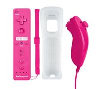 Qumox 2 in 1 Nunchuck Controller Replacement Console Built in Motion Plus with Silicone Protective Case for Wii and Wii U Pink
