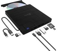 QUMOX 8-in-1 External CD DVD Drive USB 3.0 with USB-C, SD/TF Card Readers, Slim CD/DVD Writer for Laptop, Windows 11/10/8/7, Linux, Mac OS