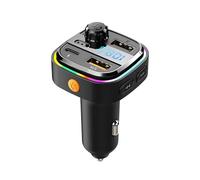 QUMOX Bluetooth 5.0 Car FM Transmitter C26 with Hands-Free Calling, USB-C Fast Charging, 7-Colour Ambient Light, MP3/WAV/FLAC Playback, Dual USB Ports, Compatible with 12V-24V Vehicles