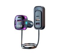 QUMOX Bluetooth 5.3 Car FM Transmitter C56 with 15W PD Fast Charging, 1.5m Extension Cable, USB/Type-C Ports, MP3 Playback, Hands-Free Calls, LED Display