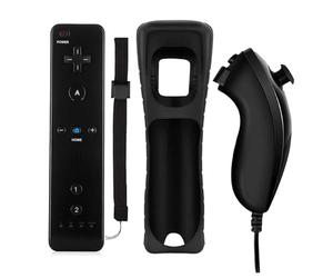 QUMOX Controller for Wii, Remote Motion Controller, Remote Control and Nunchuk, Replacement Console Compatible with Wii and Wii U with Protective Silicone Case Black