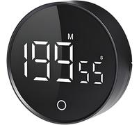 QUMOX F5 Digital Timer Countdown & Stopwatch with Adjustable Volume, Magnetic Base, Rotating Knob, AAA Battery Powered - Perfect for Cooking, Study, and Work - Black