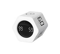 QUMOX F6 Pomodoro Timer Cube, Hexagon Productivity Gravity Timer, Flip Clock, Silent, Vibrate & Sound Alarm Ideal for Work, Office, ADHD, Study, and Tasks - 1/5/10/30/60 Min & Stopwatch Mode - White