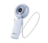 Qumox Handheld Foldable Mist Fan, Portable Rechargeable USB Mini Fan with Nano Mist Spray, Digital Battery Display, 3 Speed Settings, Foldable Desk Fan with Neck Strap for Travel, Office, Outdoor