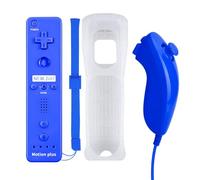 Qumox Wii Nunchuck Remote Controller with Motion Plus Compatible with Wii and Wii U Console | Wii Remote Controller with Shock Function Dark Blue