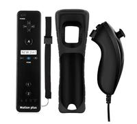 Qumox Wii Remote Controller and Nunchuck Controller with Built-in Motion Plus Silicone Case and Wrist Strap-Fine Black