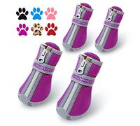 QUMY Dog Shoes for Small Dogs, Puppy Dog Boots & Paw Protector for Winter Snow Day, Summer Hot Pavement, Waterproof in Rain Weather, Ourdoor Hiking, Indoor Hardfloors Skid-resistant Sole Purple Size 3