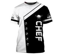 QUNBZOU Mens 3D Print Chef Jacket Short Sleeve Personalized Chef Coat Quick Dry T-shirt Cook Shirt BBQ Shirt, A04, Large