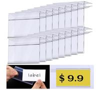 Qunclay 100 Pcs Shelf Label Holder Glass Wood 1.25 x 3 Inches Clear Plastic Clip on Labels Shelf Tags for Wire Shelving 0.15'' to 0.4'' Shelves Sign Price Tags
