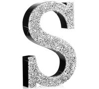 Qunclay 12'' Silver Crystal Diamond Bling Letters Crushed Diamond Decoration Wooden Glitter Letter with Screw and Hooks Rhinestone Gift for Wedding Y2k Mcbling Bedroom Wall Decor (Letter S)