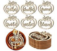 Qunclay 24 Pcs Thanksgiving Plate Decor Pumpkin Wood Cutouts Fall Thankful Blessed Thanksgiving Table Decor Fall Word Plate Sign Place Cards Settings for Autumn Rustic Letter Decorations