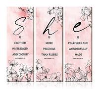 Qunclay 3 Pcs Pink Flower Inspirational Wall Decor Art Gift Wooden Motivational Hanging Christian Quotes Floral Decor for Women Girl Living Room Gift (11.81 x 3.94 x 0.2 Inch,Pink)