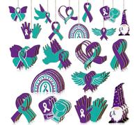 Qunclay 30 Pcs World Suicide Prevention Day Decoration Teal and Purple Ribbon Prevention Awareness Hanging Wooden Sign Ornament for Tree Hope Believe Survivor Table Party Decor