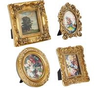 Qunclay 4 Pcs Small Vintage Picture Frame Round Rectangle Gold Ornate Antique Picture Frames for Tabletop Display Wall Hanging Home Decor(5.7" X 4.7",5.7" X 5.7",3.9" X 4.7",6.7" X 6.7")