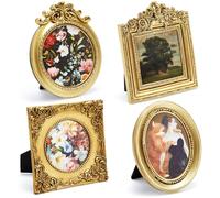 Qunclay 4 Pcs Small Vintage Picture Frame Round Rectangle Picture Frames Gold Ornate Antique Picture Frames for Tabletop Display Hanging Home Decor (3.5" X 4.1",5.1" X 5.9",3.7" X 4.4",6.3" X 6.1")