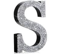 Qunclay 5.7" Silver Crystal Diamond Bling Letters Crushed Diamond Decoration Wooden Glitter Letter with Screw and Hooks Rhinestone Gift for Wedding Y2k Mcbling Bedroom Wall Decor (Letter S)