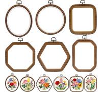 Qunclay 6 Pcs 18 Pcs Large Embroidery Hoop Frame Decorative Imitated Wood Display Frame Circle Oval Octagonal Cross Stitch Hoop Ring for DIY Sewing Craft and Hanging Ornaments Decor (Mixed Shape)