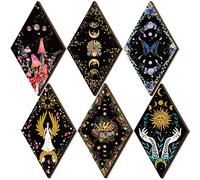 Qunclay 6 Pcs Witchy Gothic Wall Decor, Rustic Boho Moon Phase Sun Mushroom Star Hanging Wooden Ornament for Bedroom Living Room Gallery, Celestial Goth Home Decoration Farmhouse Pediments(Moon Sun)
