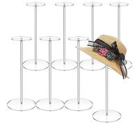 Qunclay 8 Pieces Clear Acrylic Hat Stand Wig Display Rack with Pedestal and Round Base Hat Holder Hat Display Stand Wig Holder for Multiple Wigs for Hat Watch Jewelry Display (13.8 Inch)