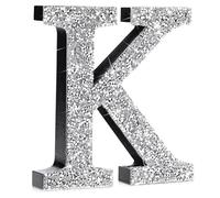 Qunclay Crystal Diamond Bling Letters Crushed Diamond Decorations Wooden Glitter Letters with Screw and Hooks Rhinestone Gifts for Christmas Wedding Bedroom Wall Decor(12''l X 12"w,Letter K,Silver)