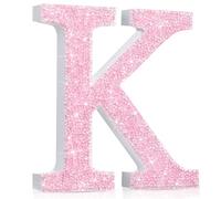 Qunclay Crystal Diamond Bling Letters Crushed Diamond Decorations Wooden Glitter Letters with Screw and Hooks Rhinestone Gifts for Christmas Wedding Bedroom Wall Decor(12''l X 12"w,Letter K,Pink)