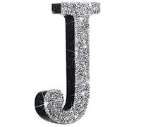 Qunclay Crystal Diamond Bling Letters Crushed Diamond Decorations Wooden Glitter Letters with Screw and Hooks Rhinestone Gifts for Christmas Wedding Bedroom Wall Decor(5.7"l X 5.7"w,Letter J,Silver)