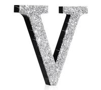 Qunclay Silver Crystal Diamond Bling Letters Crushed Diamond Decoration Wooden Glitter Letter with Screw and Hooks Rhinestone Gift for Wedding Y2k Mcbling Bedroom Wall Decor(Letter V,5.7"l X 5.7"w)