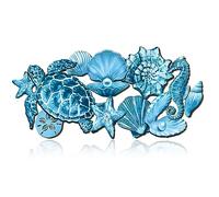 Qunclay Summer Ocean Themed Wall Decorations Sea Horse Shell Coastal Wood Sea Turtle Starfish Ocean Voyage Wall Hanging Decor for Home Pool Living Room Bedroom Outdoor Art, 15.8 Inch