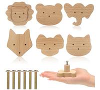 Qunclay Wooden Animal Cabinet Knobs, 6 Set, Natural Wood, Small, Brown, Scandinavian Style, Animal Theme, Unfinished, Ambidextrous, Screws Attachment, Cabinet & Furniture Knobs