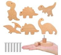 Qunclay Wooden Animal Cabinet Knobs - Decorative Dresser Pulls with Screws - Marine Woodland Animals Furniture Handles for Nursery Drawer Decor (Dinosaur, 6 Sets)