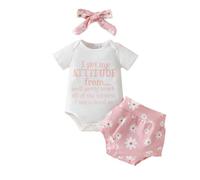 QUNERY Infant Baby Girls Clothes Short Sleeve Letter Tops with Ruffled Shorts Summer Outfits Sets Pink floral 6-12 Months