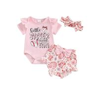 QUNERY Infant Baby Girls Clothes Short Sleeve Letter Tops with Ruffled Shorts Summer Outfits Sets Pink 6-12 Months