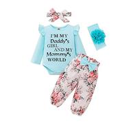 QUNERY Newborn Baby Girl Clothes Daddy's Girls Long Sleeve Romper Tops Floral Pants Sets Bodysuit Infant Girl Fall Outfits Green1 12-18 months