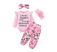 QUNERY Newborn Baby Girl Clothes Daddy's Girls Long Sleeve Romper Tops Floral Pants Sets Bodysuit Infant Girl Fall Outfits Pink 0-3 months