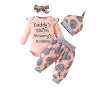 QUNERY Newborn Baby Girl Clothes Daddy's Princess Ruffle Tops Floral Pants Infant Outfits Gifts Set pink 12-18 months