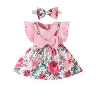 QUNERY Newborn Baby Girl Clothes Ruffled Floral Print Dress Summer Outfits Cute Skirt Set Pink 6-12 Months